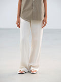 HIGH-TWIST WOOL LINEN TWILL SLACKS - OFF WHITE