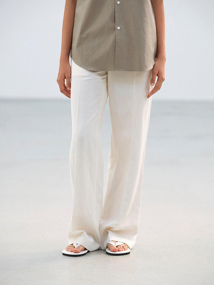 HIGH-TWIST WOOL LINEN TWILL SLACKS - OFF WHITE