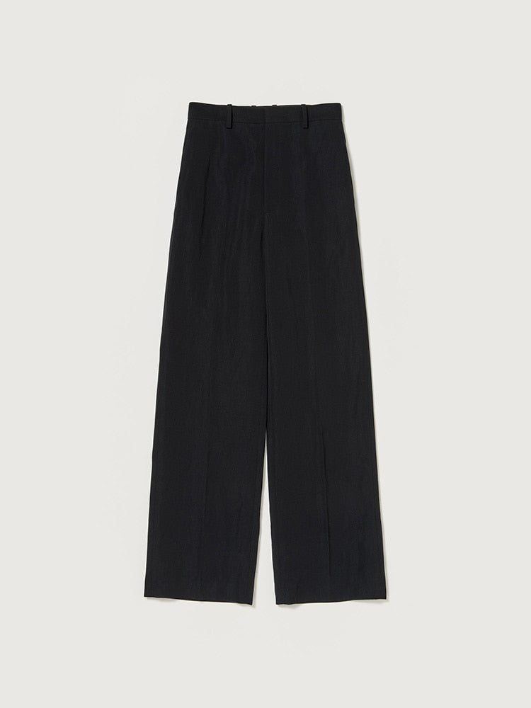 HIGH-TWIST WOOL LINEN TWILL SLACKS - BLACK