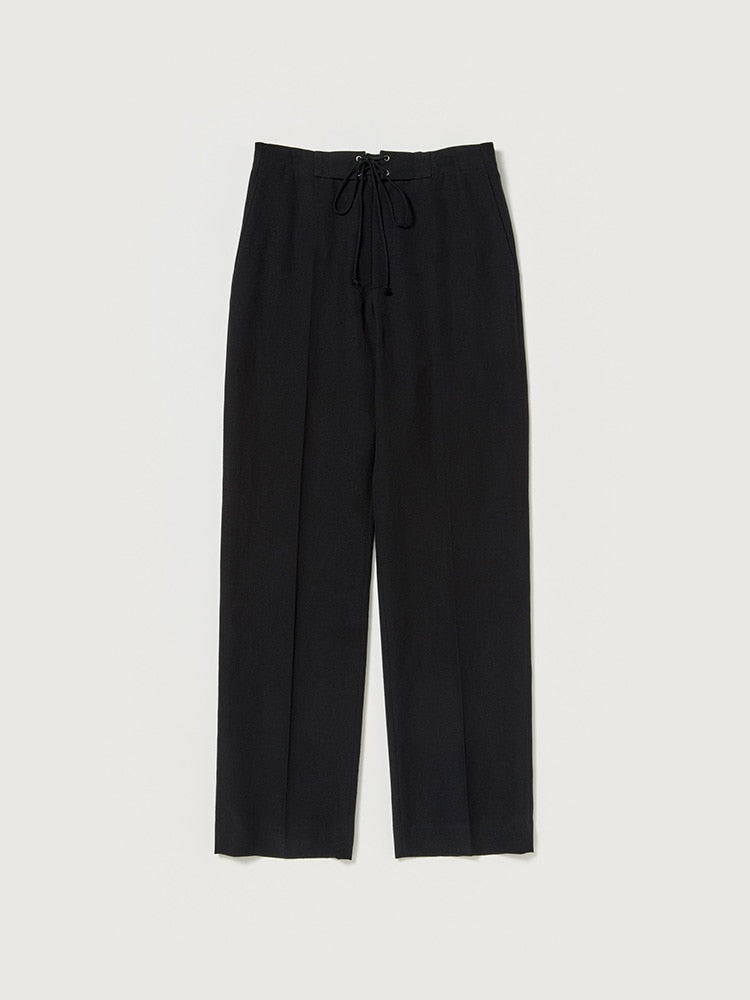 WOOL COTTON LINEN OX DRAWSTRING PANTS - BLACK