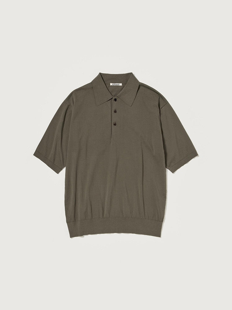 GIZA HIGH GAUGE KNIT POLO - OLIVE GRAY