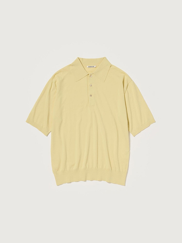 GIZA HIGH GAUGE KNIT POLO - YELLOW BEIGE