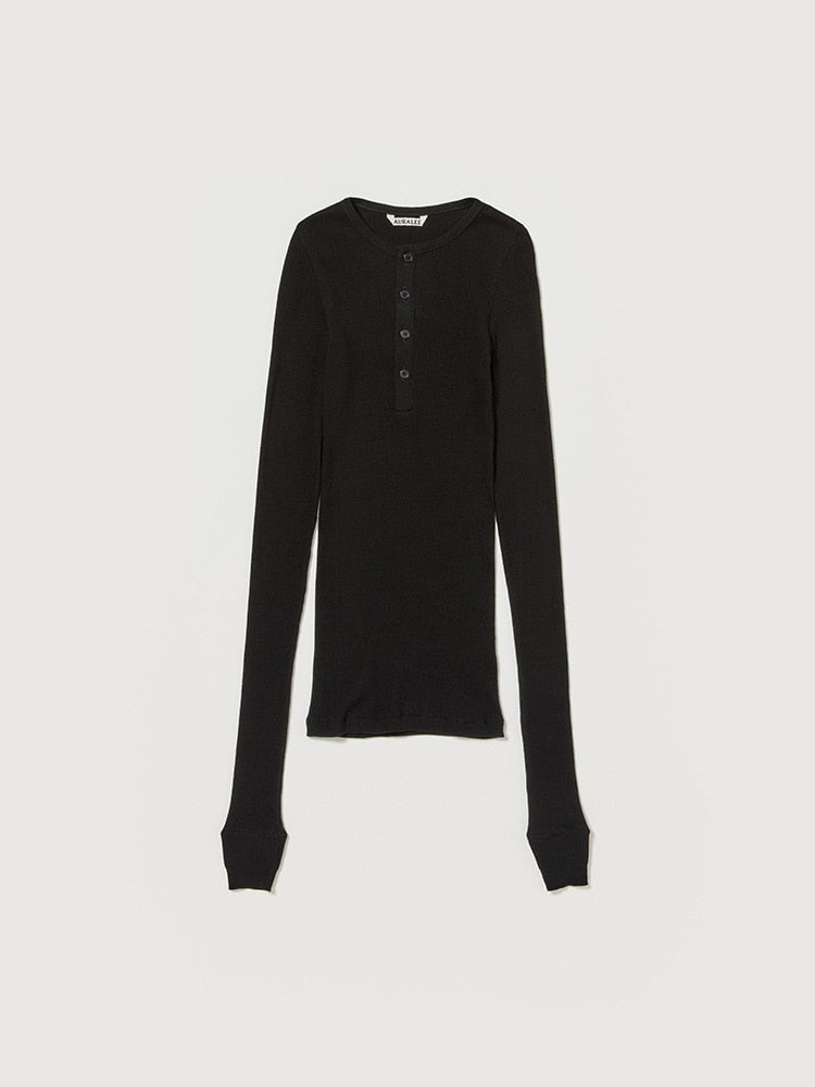 ORGANIC SOFT RIB HENLEY NECK P/O - BLACK