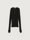 ORGANIC SOFT RIB HENLEY NECK P/O - BLACK