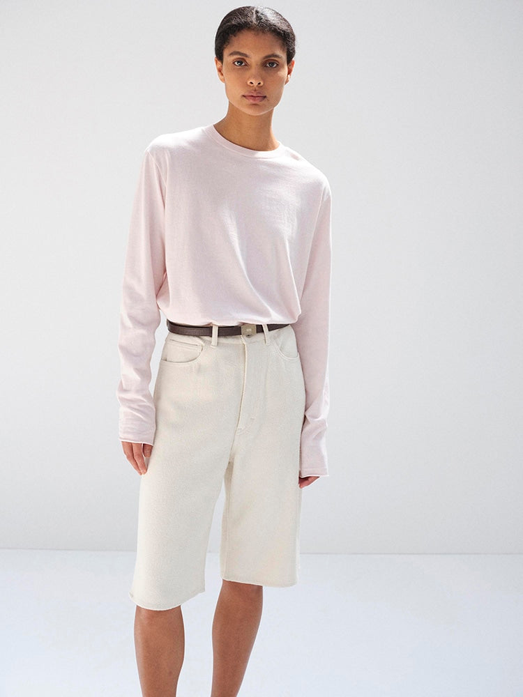 BRUSHED ORGANIC COTTON JERSEY L/S TEE - PALE PINK