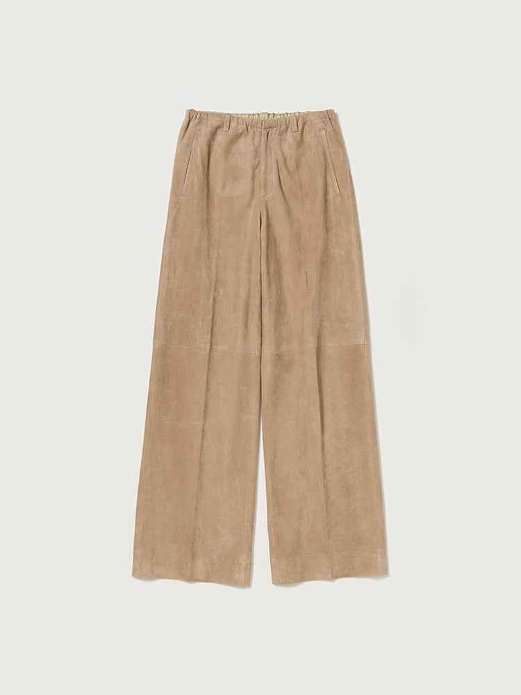 SILKY GRAIN SUEDE DRAWSTRING PANTS - TAUPE