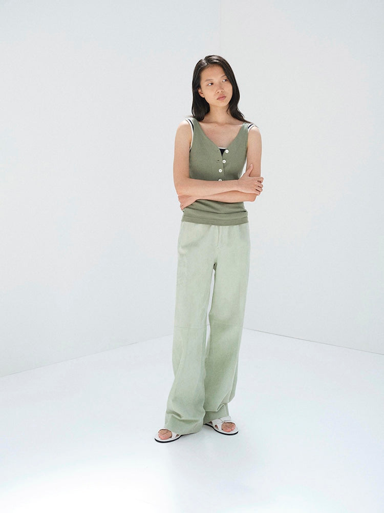 SILKY GRAIN SUEDE DRAWSTRING PANTS - DUSTY MINT