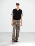 SUPER FINE TROPICAL WOOL CHECK TWO-TUCK SLACKS - TOP BROWN CHECK