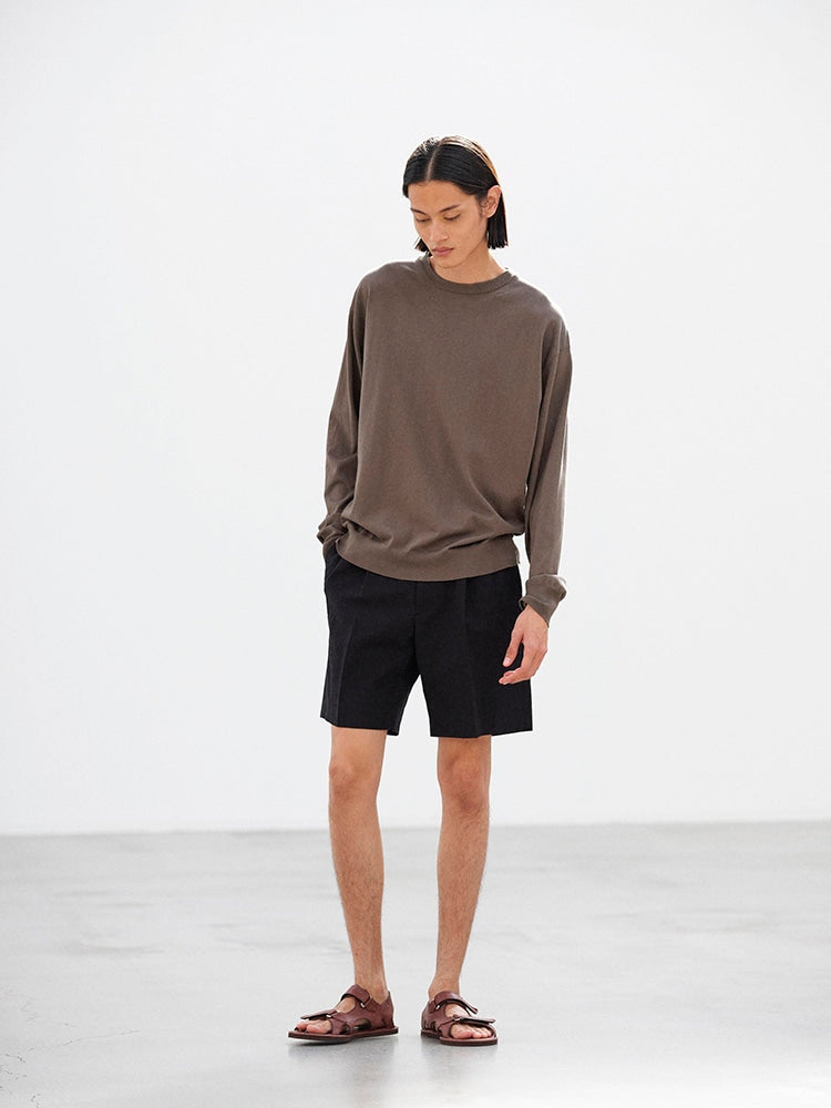 WOOL COTTON LINEN OX SHORTS - BLACK
