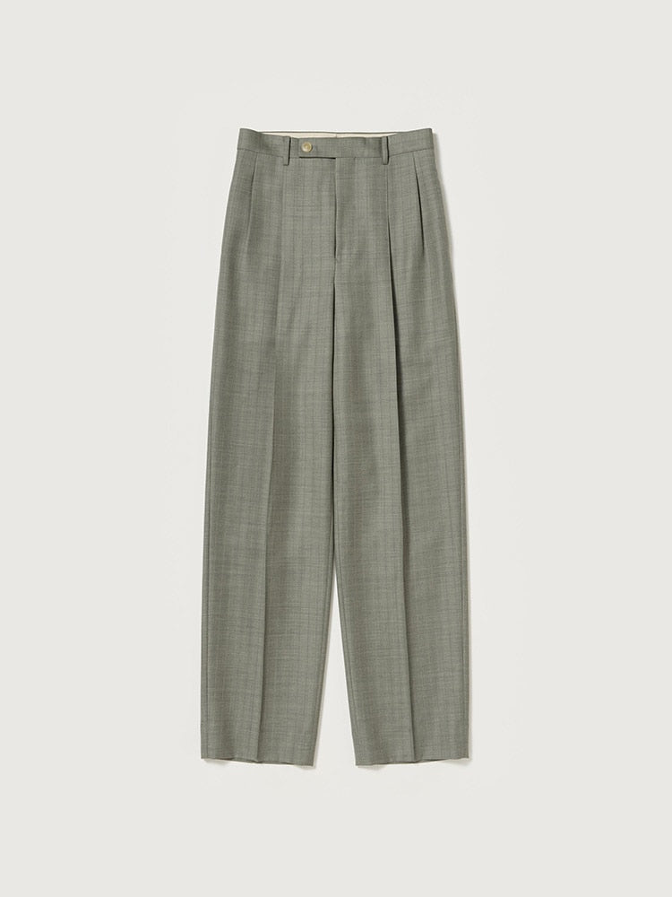 BLUEFACED WOOL TWO-TUCK SLACKS - KHAKI GRAY STRIPE