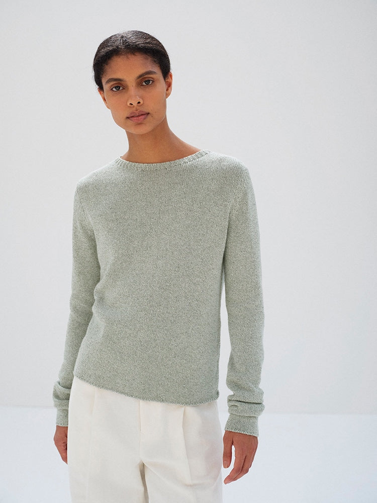 CASHMERE SILK MELANGE KNIT P/O - MIX MINT GRAY