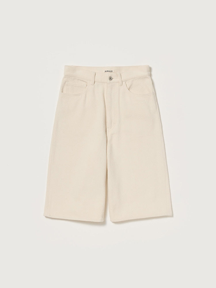 SILK NEP DENIM 5P WIDE SHORTS - IVORY WHITE
