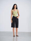SILK NEP DENIM 5P WIDE SHORTS - BLACK