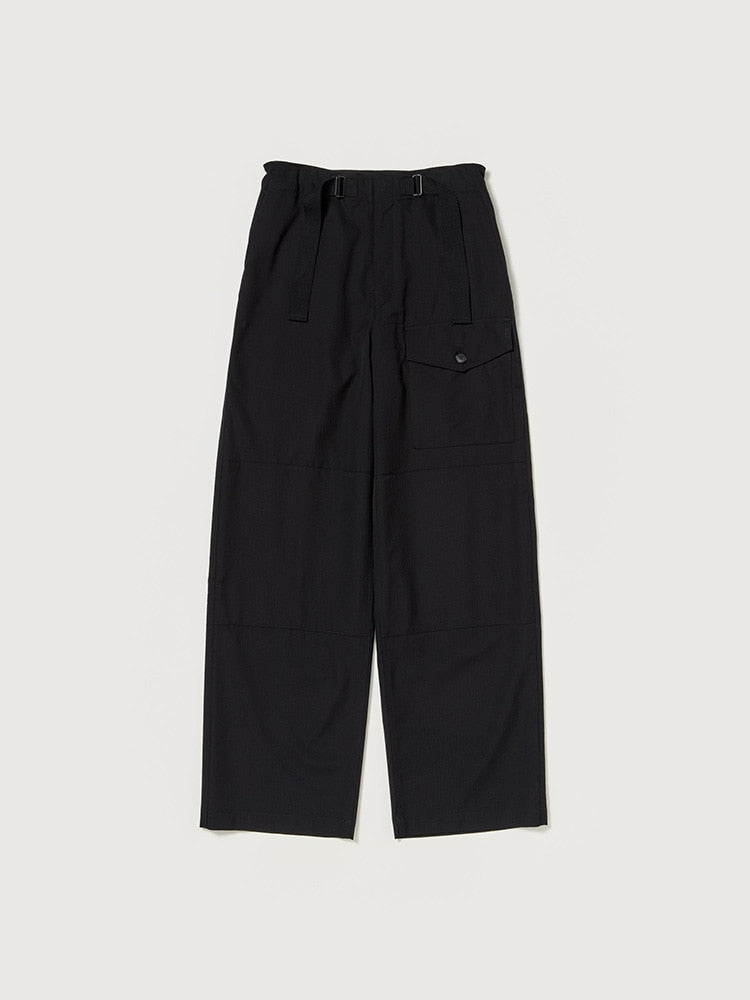 WOOL HERRINGBONE CARGO PANTS - BLACK