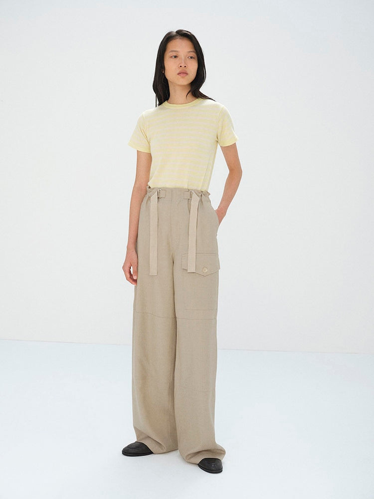 WOOL HERRINGBONE CARGO PANTS - BEIGE