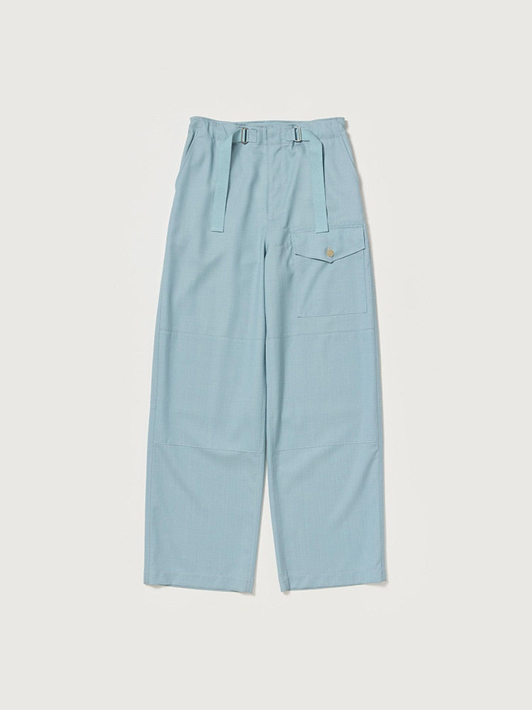 WOOL HERRINGBONE CARGO PANTS - DUSTY BLUE
