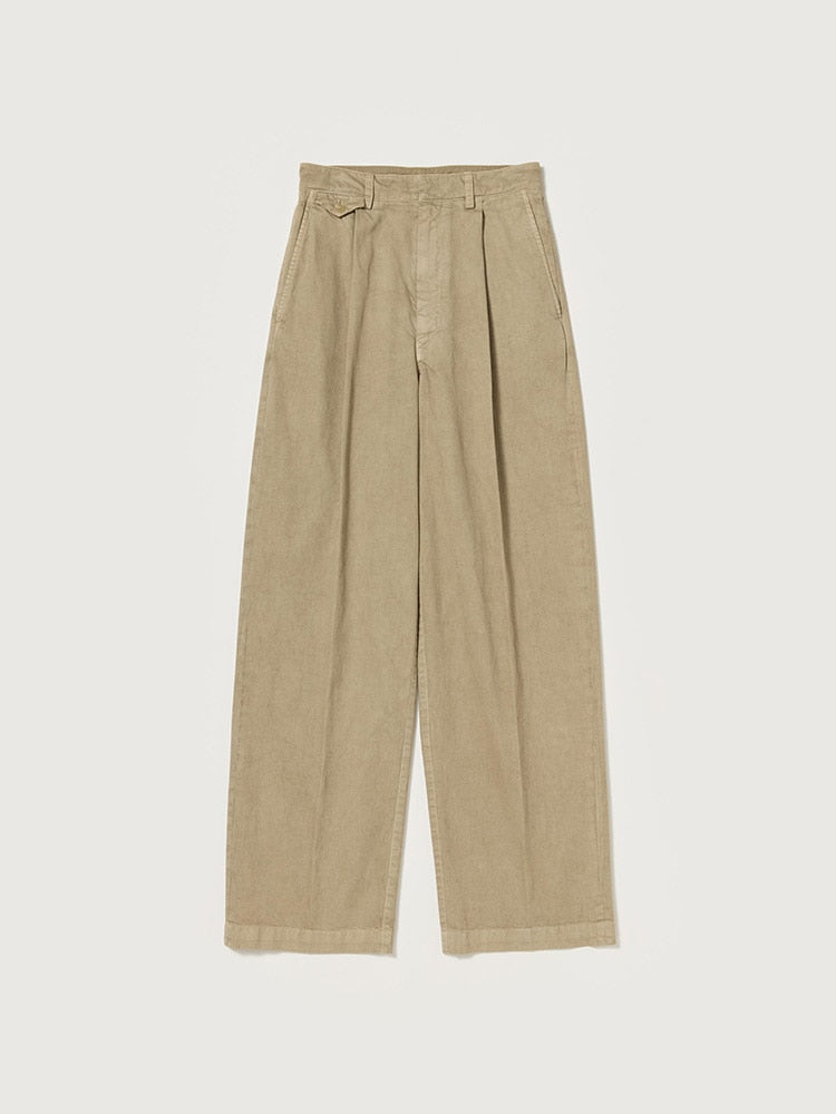 GARMENT-DYED FINX LIGHT CHINO ONE-TUCK WIDE PANTS - BEIGE
