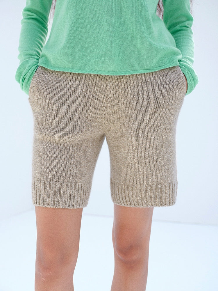 CASHMERE SILK MELANGE KNIT SHORTS - MIX BEIGE