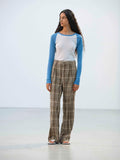 SUPER FINE TROPICAL WOOL CHECK TWO-TUCK SLACKS - TOP BROWN CHECK