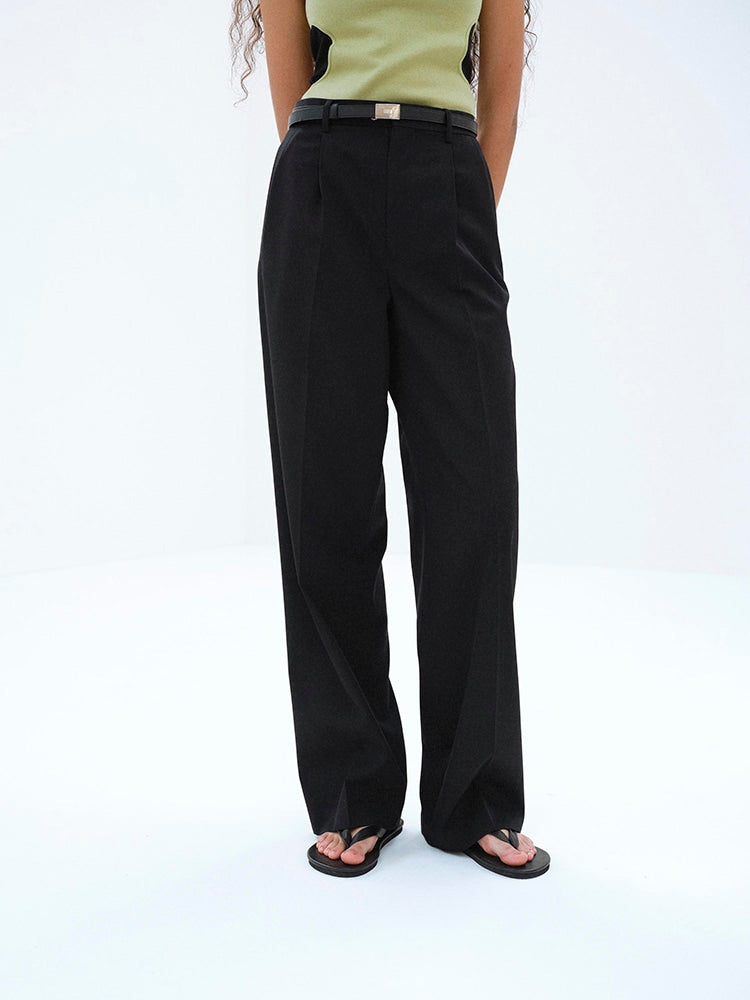 LIGHT WOOL MAX GABARDINE TWO-TUCK SLACKS - TOP BLACK