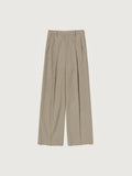 LIGHT WOOL MAX GABARDINE TWO-TUCK SLACKS - KHAKI BEIGE CHAMBRAY