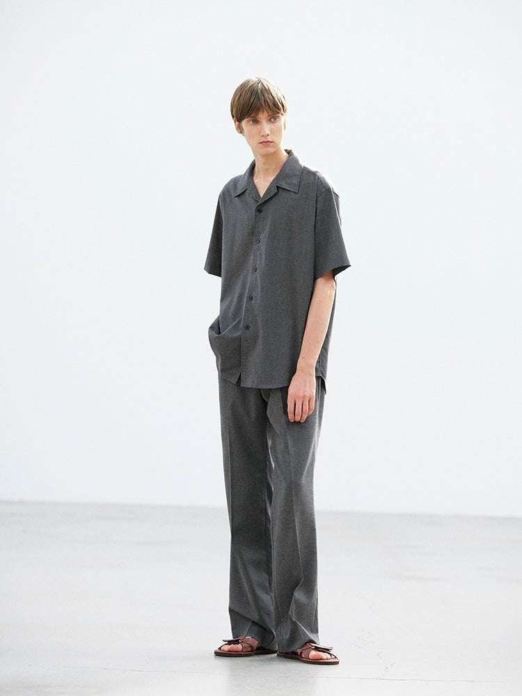 SUMMER TWIST CASHMERE PORA HALF-SLEEVED SHIRT - TOP CHARCOAL GRAY