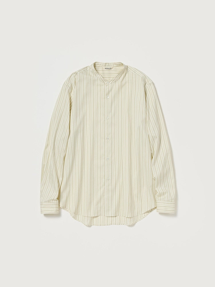 COTTON SILK STRIPE STAND COLLAR SHIRT - IVORY STRIPE