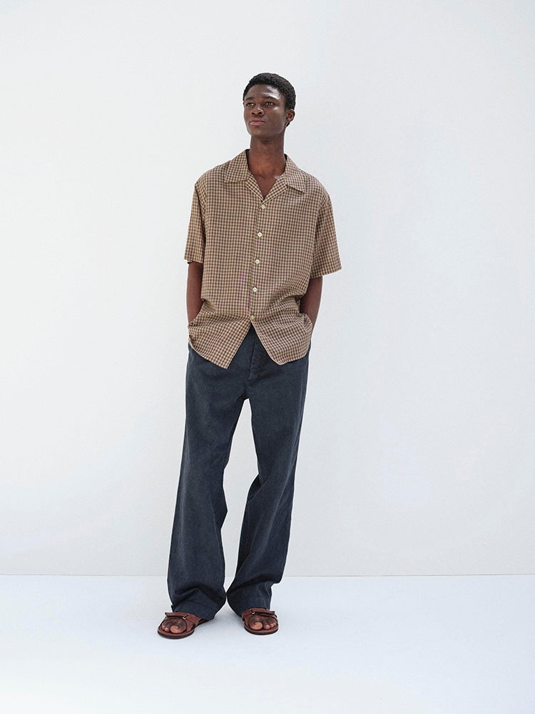 AIRY LIGHT COTTON CHECK HALF SLEEVED SHIRT - BROWN GINGHAM CHECK