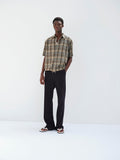 SUPER FINE TROPICAL WOOL CHECK HALF-SLEEVED SHIRT - TOP BROWN CHECK