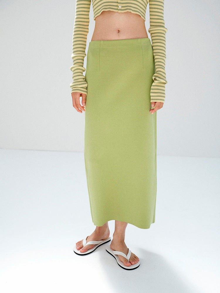 DOUBLE FACED SILK COTTON KNIT SKIRT - LIGHT GREEN
