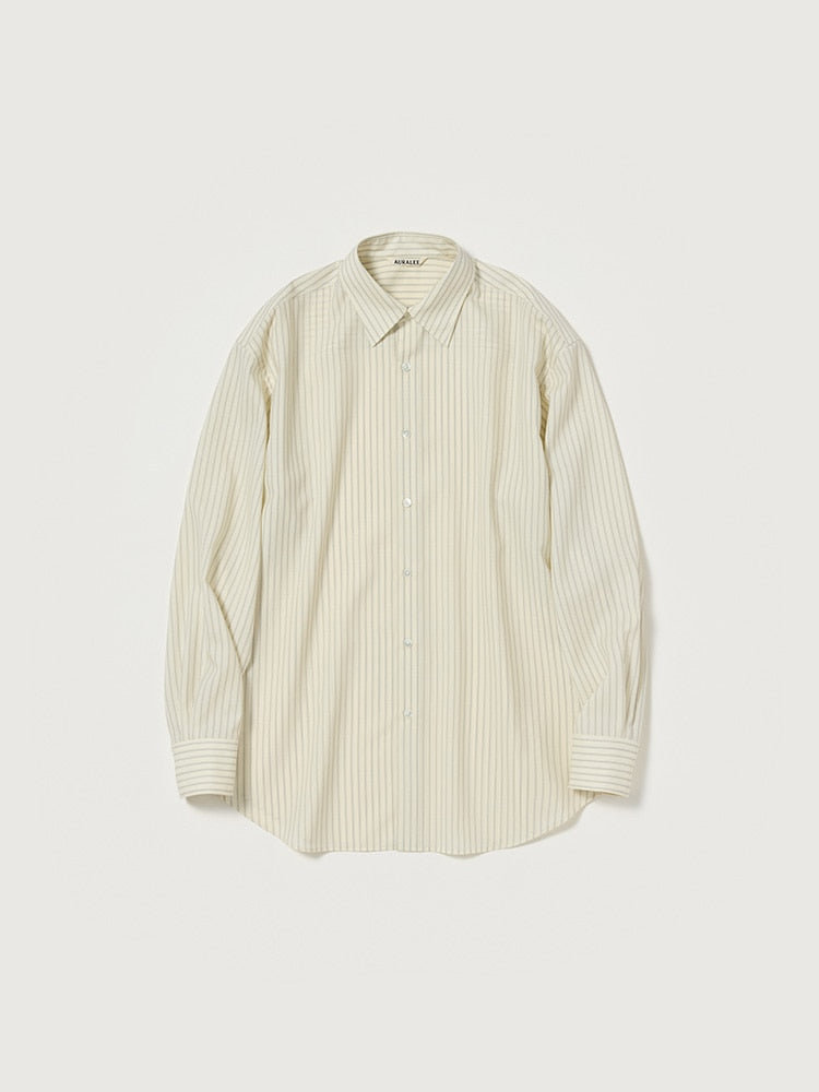 SUPER FINE WOOL STRIPE SHIRT - IVORY WHITE STRIPE