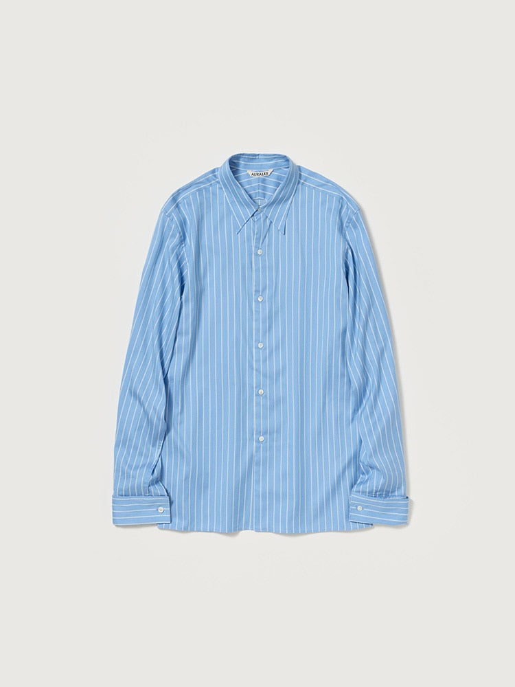 COTTON SILK STRIPE DOUBLE-CUFF SHIRT - SAX BLUE STRIPE