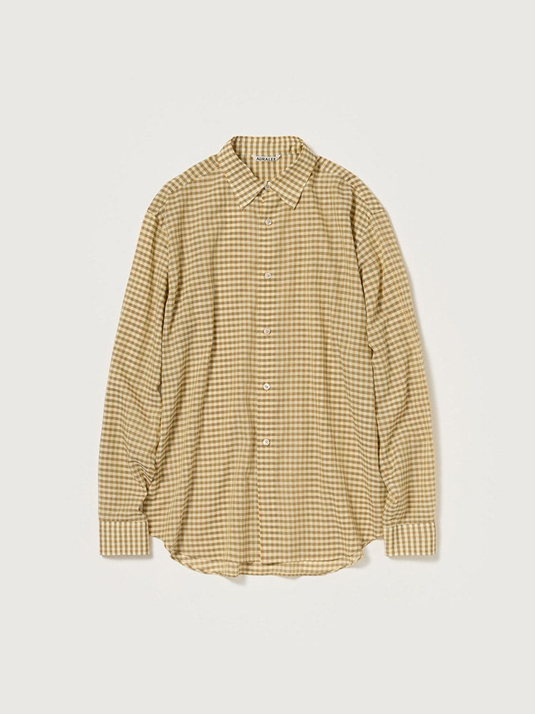 AIRY LIGHT COTTON CHECK SHIRT - MUSTARD GINGHAM CHECK