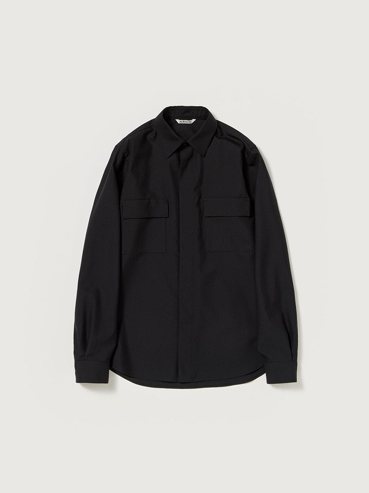 WOOL HERRINGBONE OVERSHIRT - BLACK