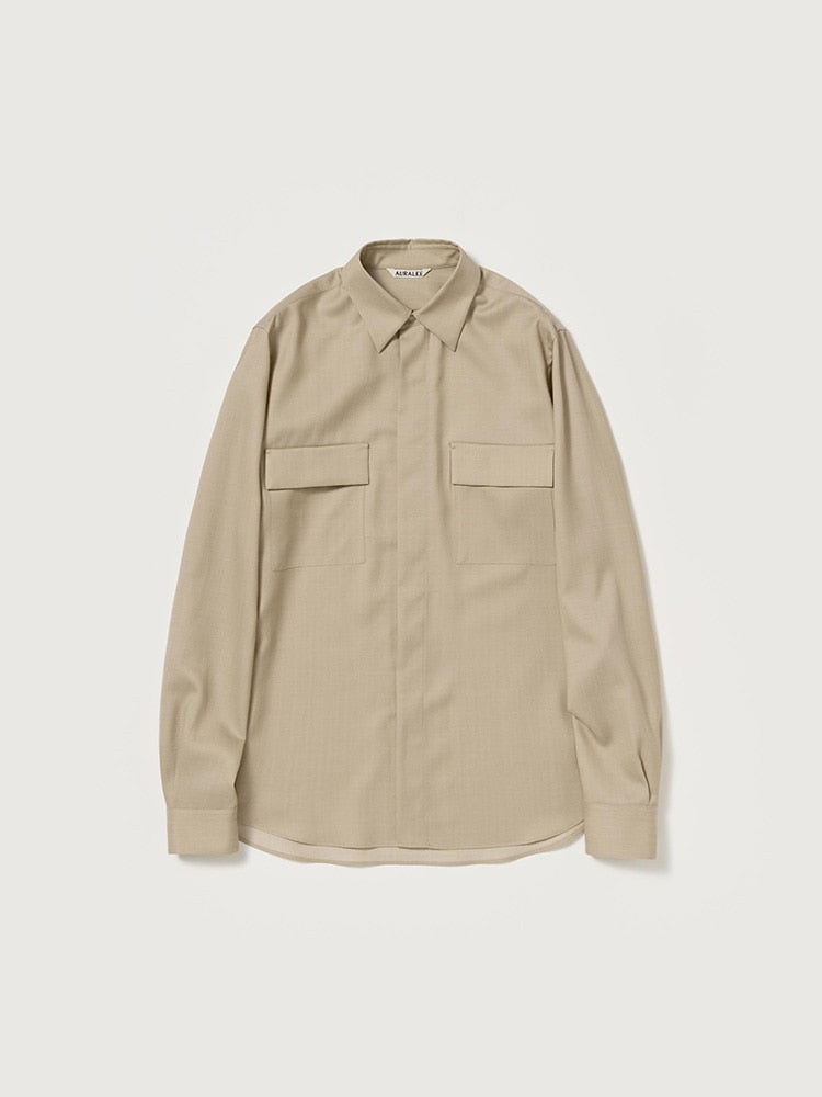 WOOL HERRINGBONE OVERSHIRT - BEIGE