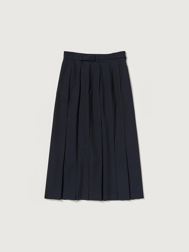 WOOL KID MOHAIR HOPSACK PLEATED SKIRT - DARK NAVY