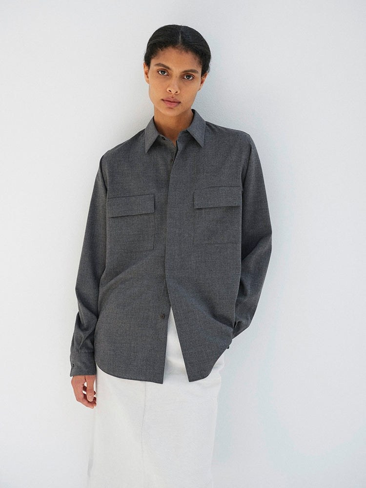 SUMMER TWIST CASHMERE PORA SHIRT - TOP CHARCOAL GRAY