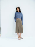 SILK LINEN NEP CHECK WRAP SKIRT - DARK BROWN CHECK
