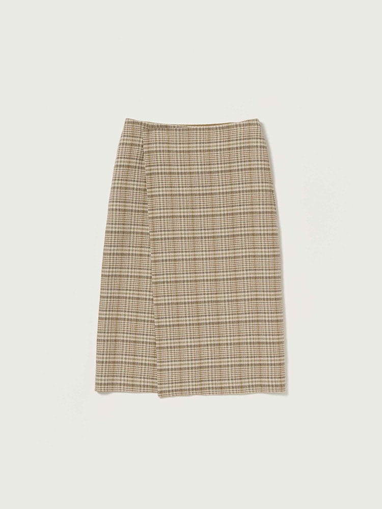 SILK LINEN NEP CHECK WRAP SKIRT - IVORY BEIGE CHECK