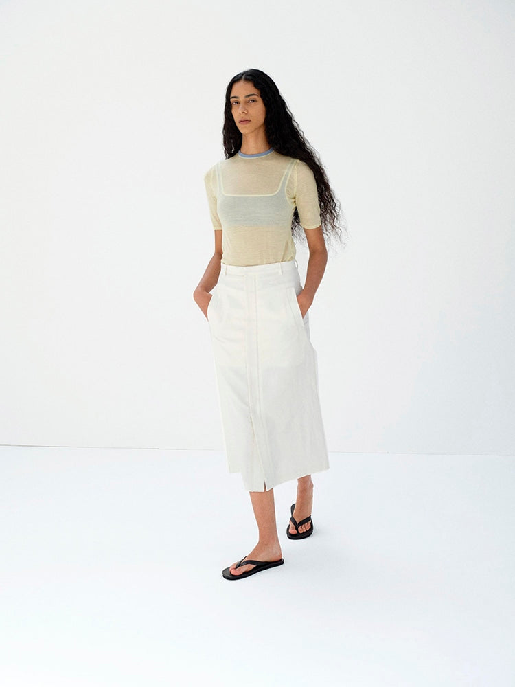 WOOL COTTON LINEN OX SKIRT - OFF WHITE