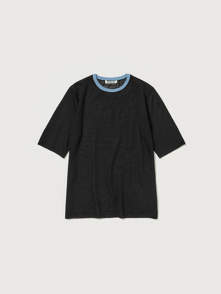 HARD TWIST HIGH GAUGE WOOL SILK KNIT TEE - BLACK