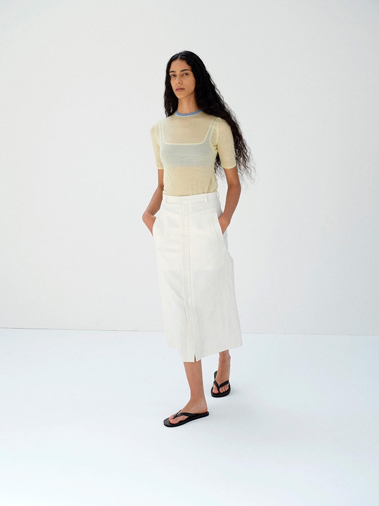HARD TWIST HIGH GAUGE WOOL SILK KNIT TEE - PALE YELLOW