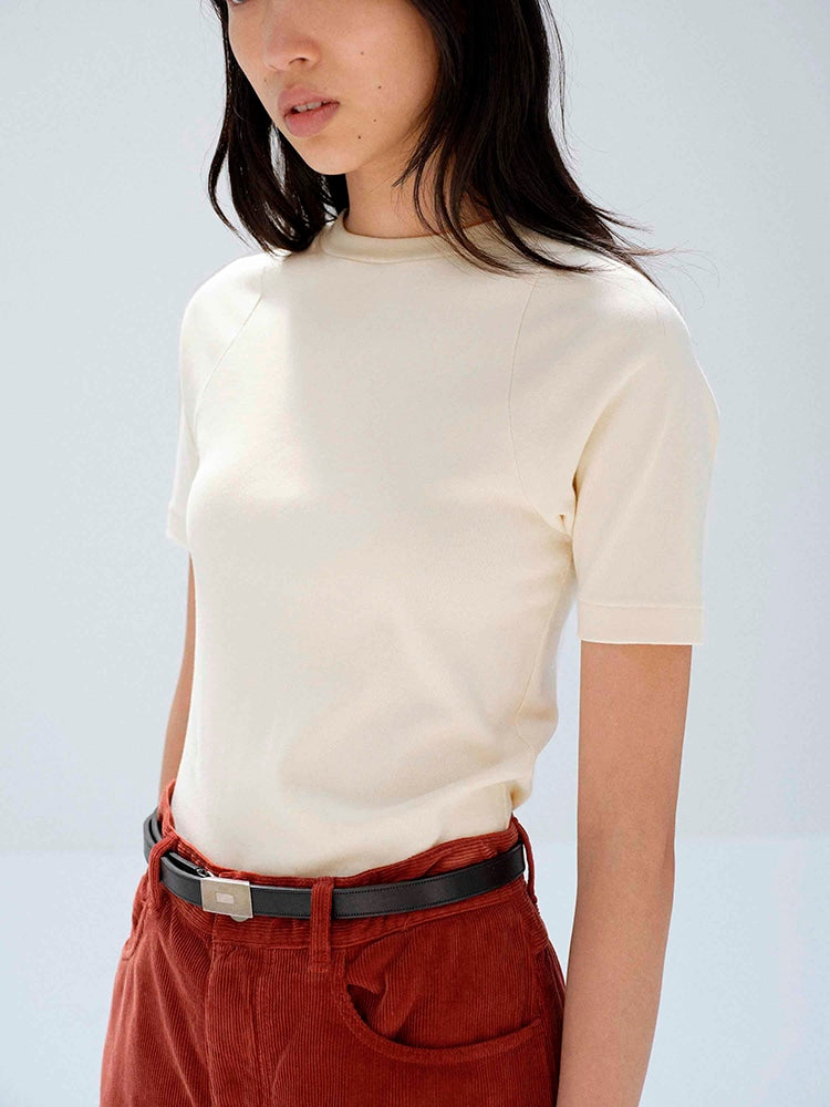 ORGANIC COTTON FINE RIB TEE - IVORY