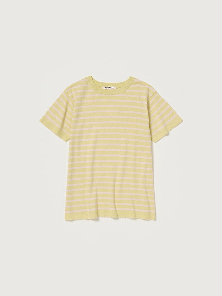 HIGH GAUGE COTTON KNIT TEE - YELLOW PINK STRIPE