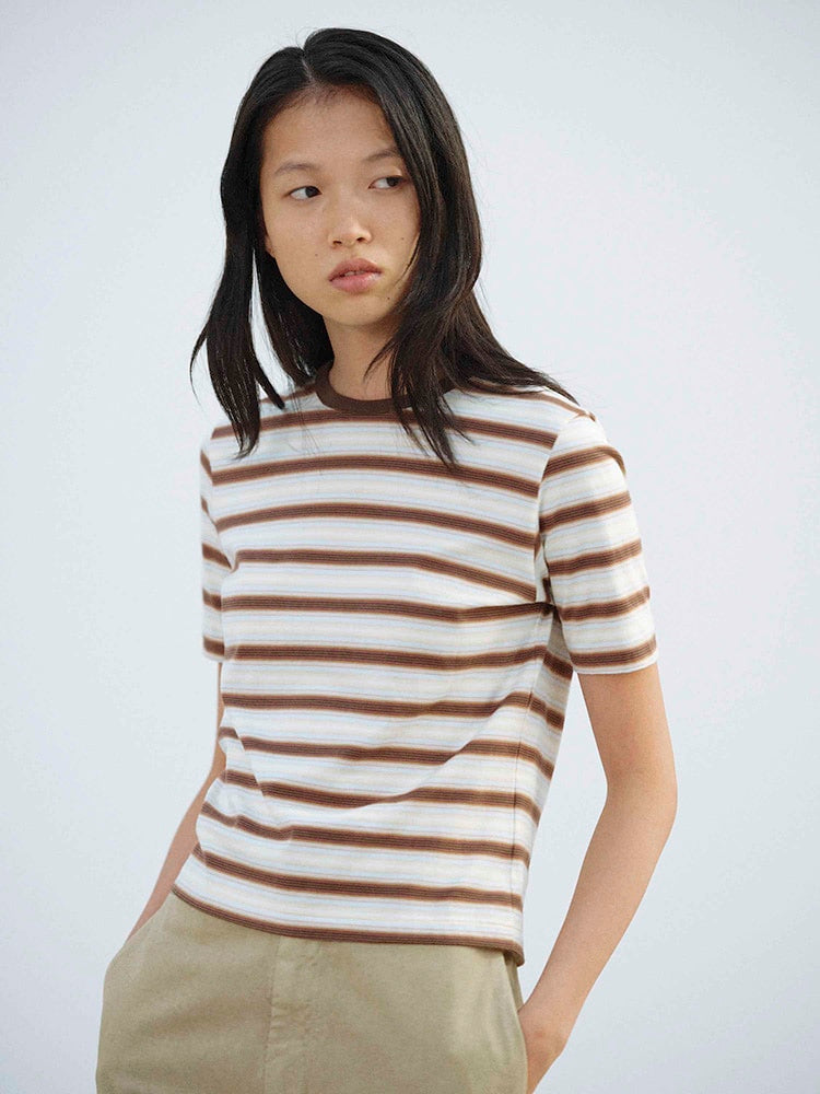 GRADIENT STRIPE JERSEY TEE - FADE BROWN STRIPE