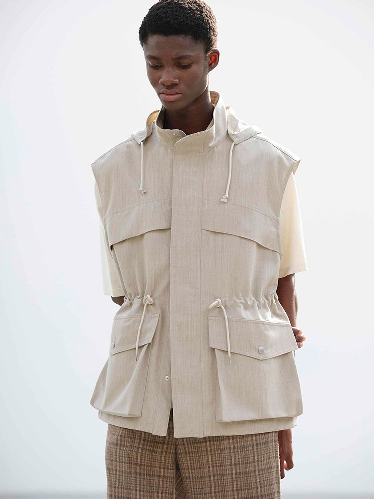 WOOL MAX CANVAS OVER VEST - TOP GRAY BEIGE