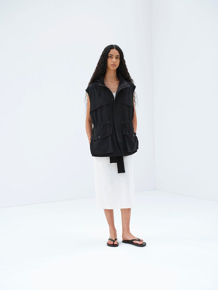 WOOL MAX CANVAS OVER VEST - BLACK