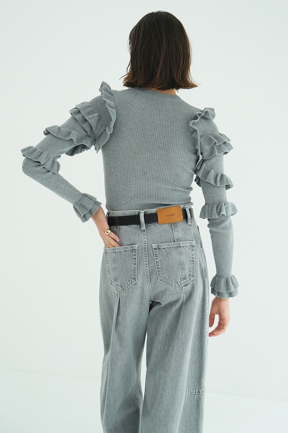 FRILL SLEEVE KNIT TOPS