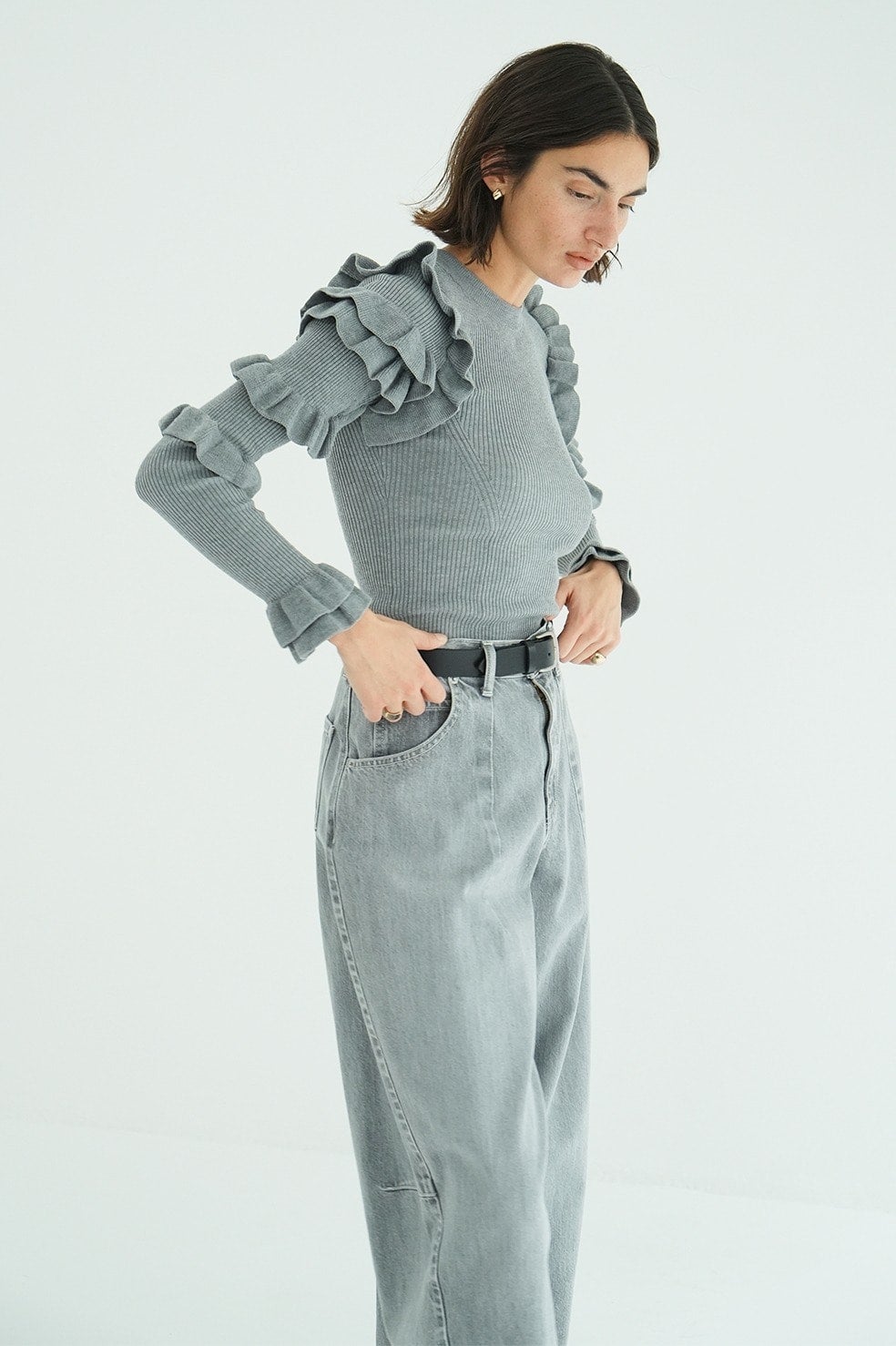 FRILL SLEEVE KNIT TOPS