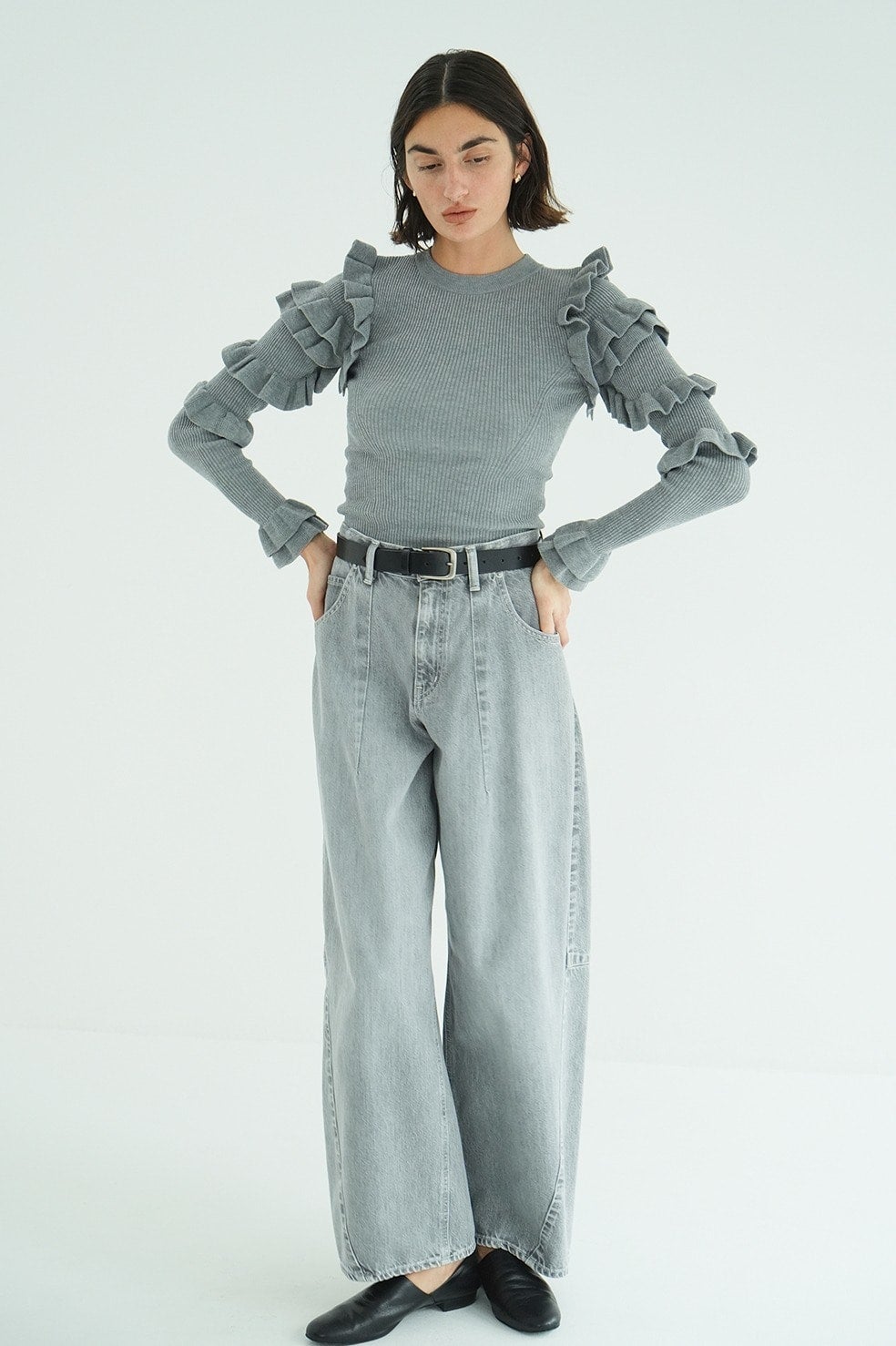 FRILL SLEEVE KNIT TOPS